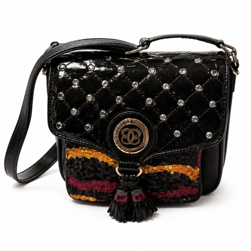 SHARIF “GUC” Sequined Black Patent Shoulder Bag